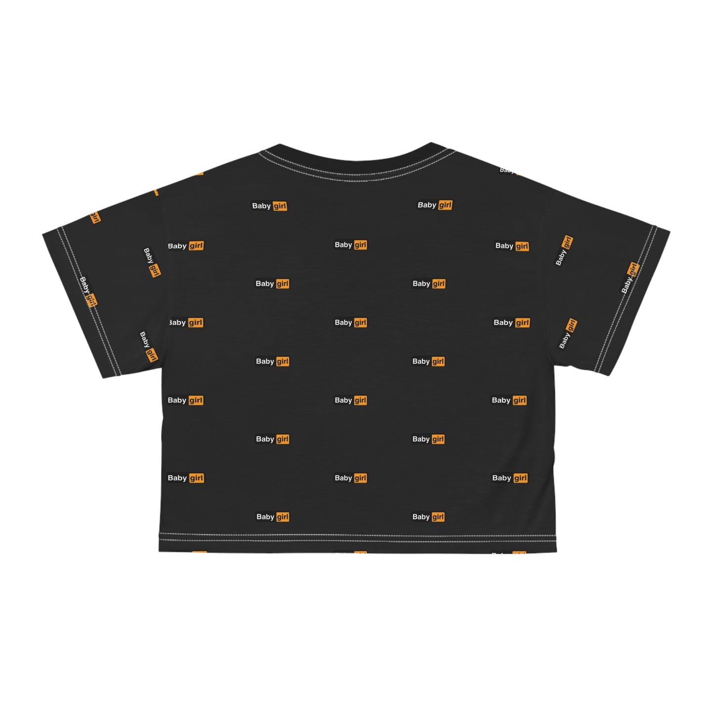 Baby Girl Crop Tee — Black All-Over Print Cute Logo Top