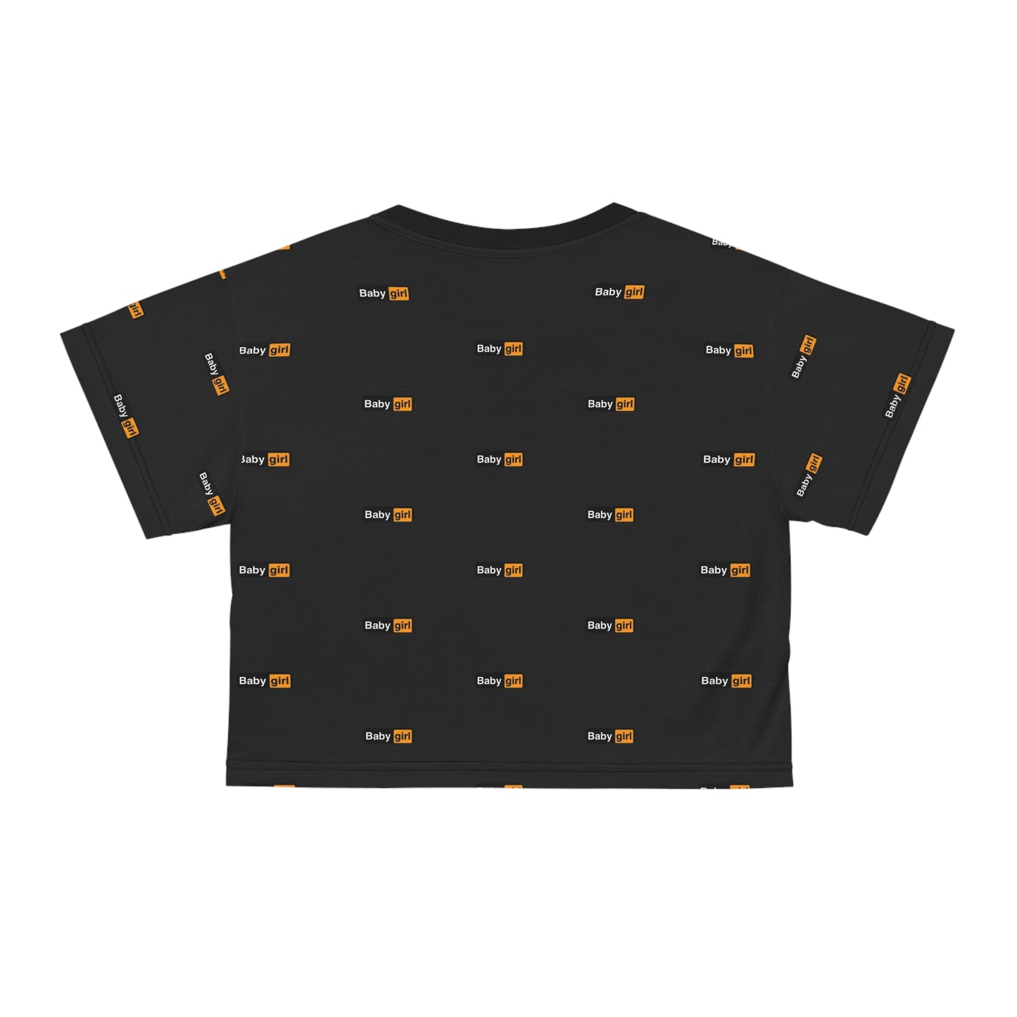 Baby Girl Crop Tee — Black All-Over Print Cute Logo Top