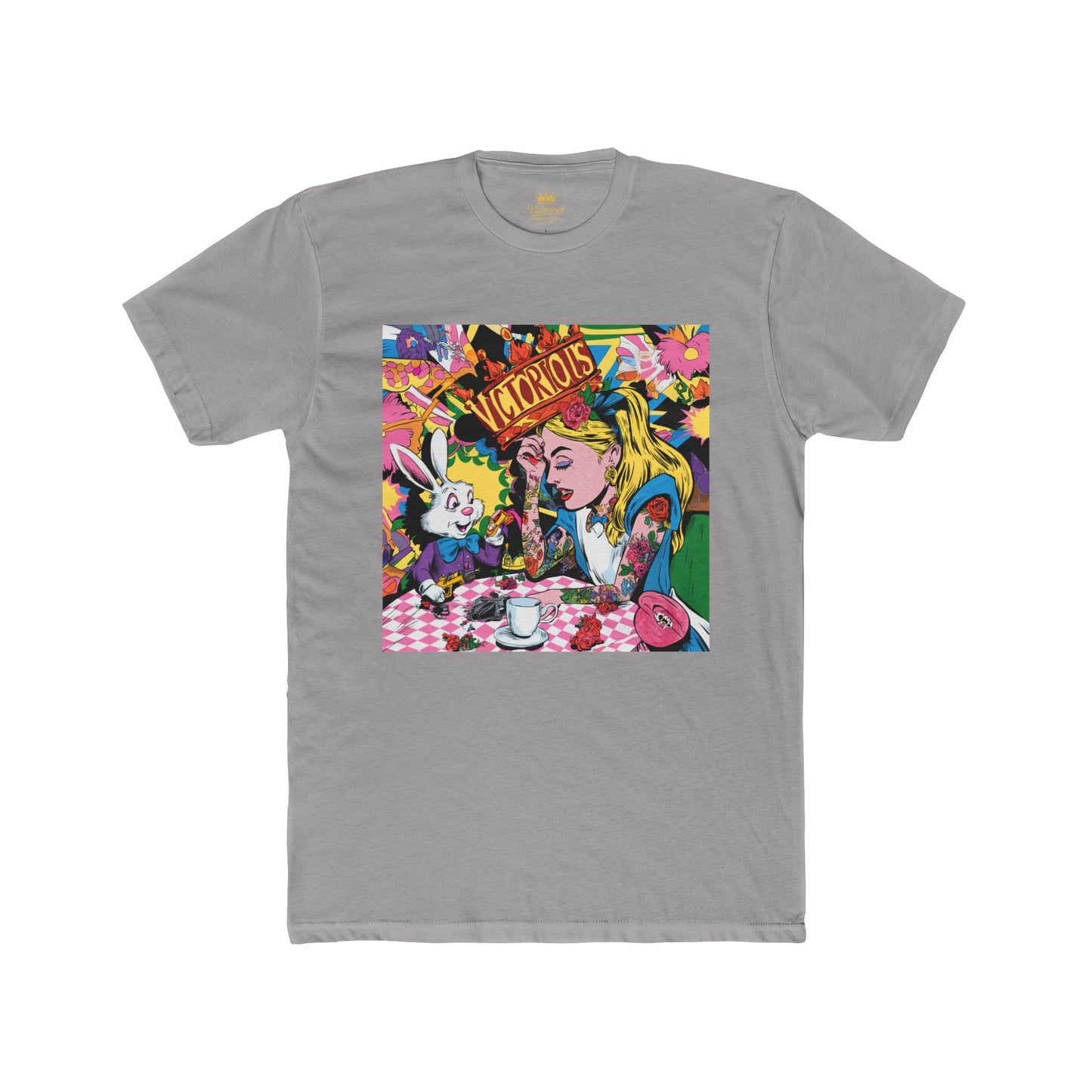 Alice in Wonderland Tea Party Graphic Tee - Psychedelic Pop Art Alice & White Rabbit T-Shirt