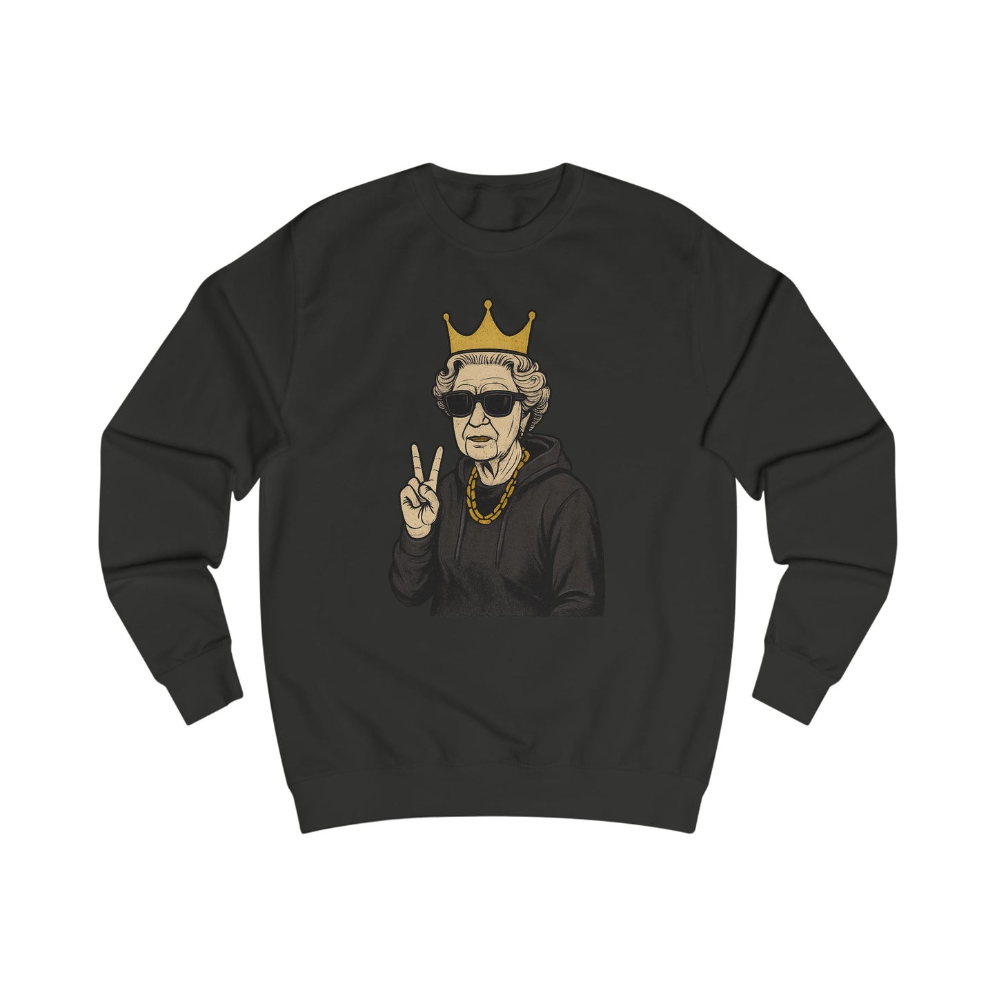 King Grandma Sweatshirt - Retro Granny with Crown & Peace Sign Crewneck