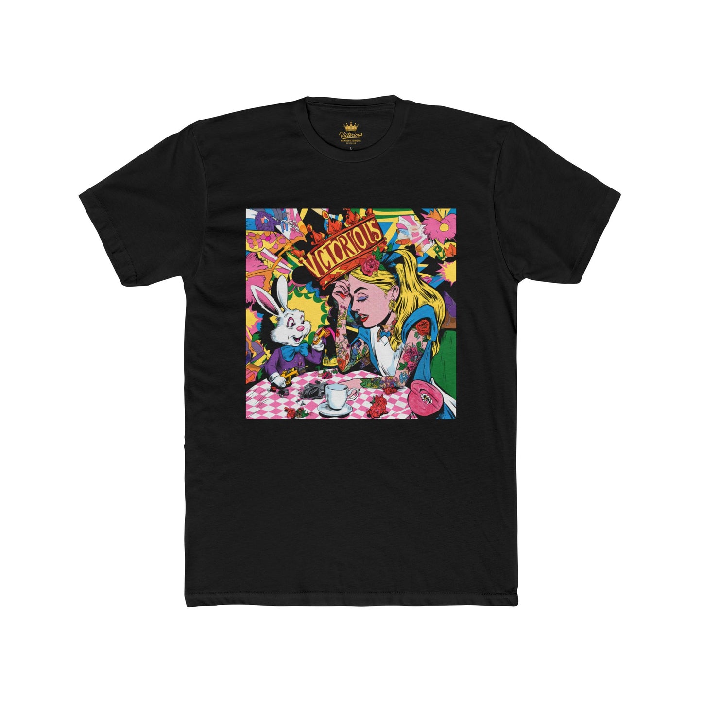 Alice in Wonderland Tea Party Graphic Tee - Psychedelic Pop Art Alice & White Rabbit T-Shirt