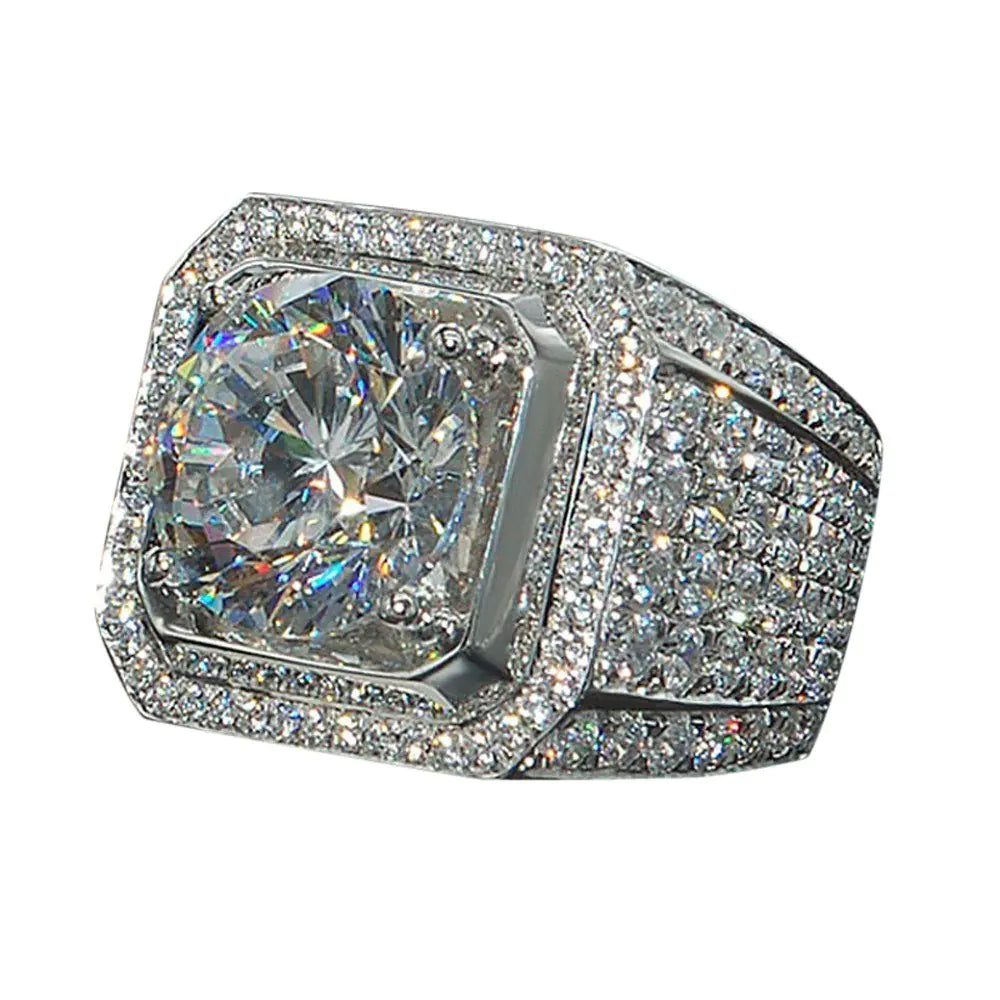 LRESJJIUJ 925 Silver Cuble Zirzon Diamond Engagement Band fo Men Charming Crystal Rings for Womens & Mens(8)